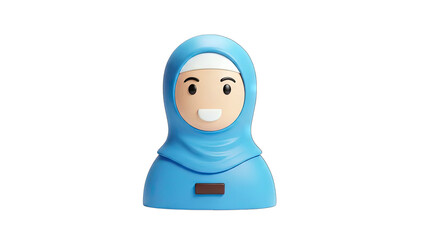 3D Cartoon Muslim Woman Smiling on White Background