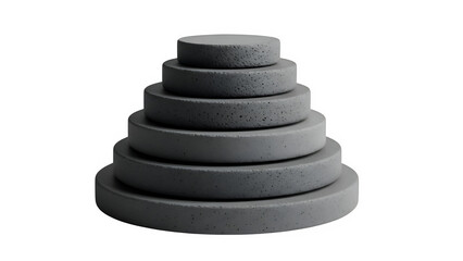 stack of round basalt stone plates, isolated on white or transparent background. PNG