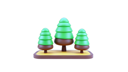 3D Cartoon Trees on a Platform Isolated