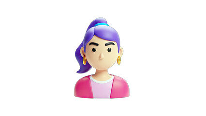 3D Cartoon Woman with Ponytail and Earrings