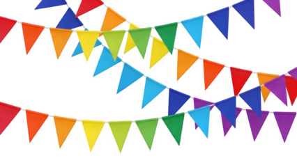 Vibrant multicolored triangular pennant banner decorations on black background