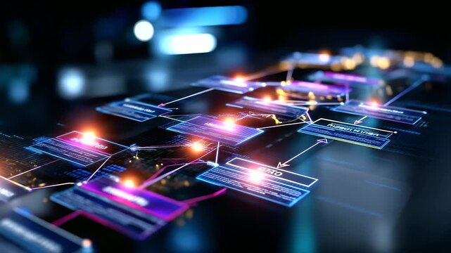 Glowing blueprint of interconnected website pages forming structured sitemap for SEO indexing, XML sitemap visualization, search engine crawling concept, with copy space