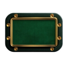 Obraz premium Elegant green and gold framed rectangular plaque with rivets on black background