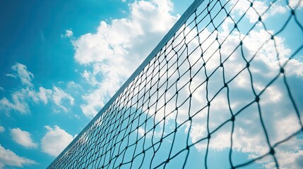 Lively Blue Sky Behind a Sports Net with Bright Clouds Creating a Dynamic Atmosphere for Outdoor Activities and Sports Enthusiasts