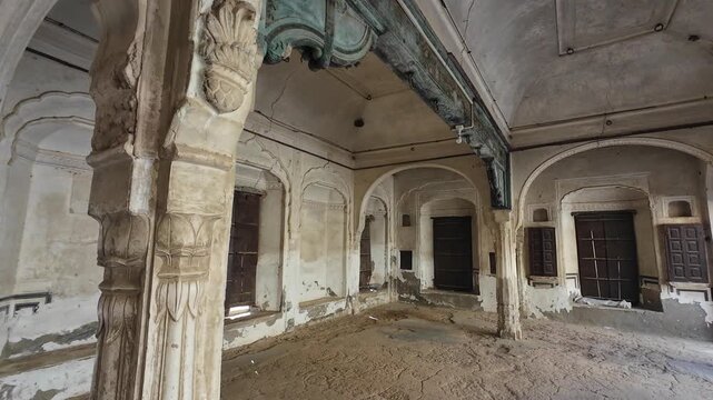 Exploring the interior of Historic Narayan Niwas Castle Fort, Mahensar, Rajasthan
