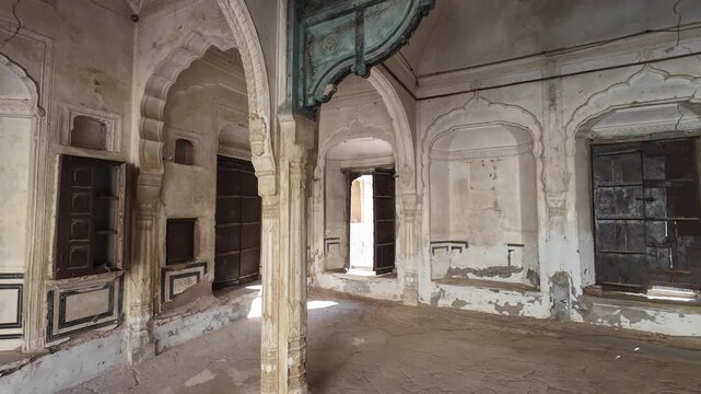 Exploring the interior of Historic Narayan Niwas Castle Fort, Mahensar, Rajasthan