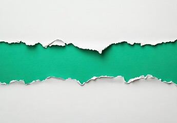 Irregularly torn white paper exposing vibrant green layer, suggesting themes of unveiling and transition