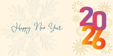 2026 Happy new year celebration greeting card, Banner, Poster, post Design sparkler font and firework isolated background