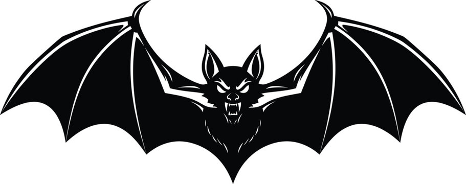 Fierce bat silhouette vector with spread wings and sharp features for gothic, Halloween, and nocturnal-themed design use.