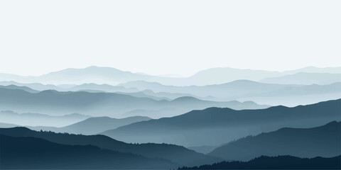 Smooth gradient from a deep navy gray to a light, airy sky gray,Serene gray mountain range landscape peaceful misty view sky art calm haze hills.