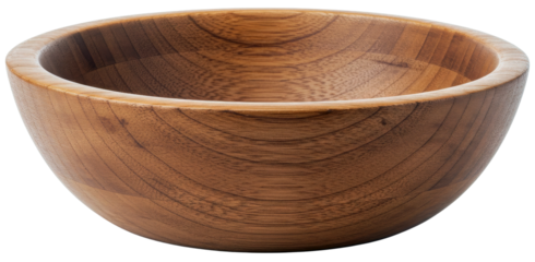 wooden bowl with smooth finish and natural grain isolated on transparent background