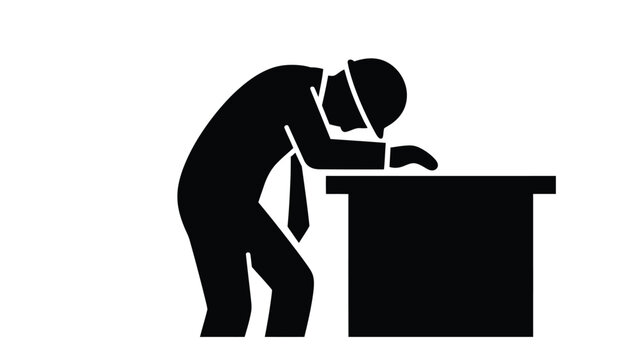 Exhausted businessman icon slumped over a desk showing extreme fatigue from overwork