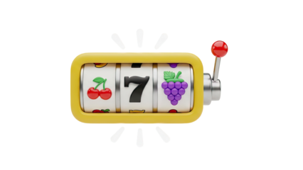 3D Slot Machine with Cherries, Sevens, and Grapes