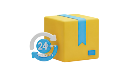 3D Yellow Package Icon with 24 Hour Delivery Symbol