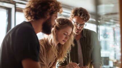 Group works on project in a shared workspace during afternoon hours