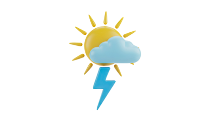 3D Icon: Sun, Cloud, Lightning Bolt - Weather Forecast Symbol