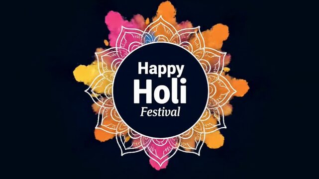 Happy Holi festival background with colorful powder explosion and mandala pattern