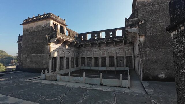 Detailed View of Medieval Period Haveli Interior Walls with Ornate Fresco Murals and Traditional Patterns, Nawalgarh Rajasthan, India