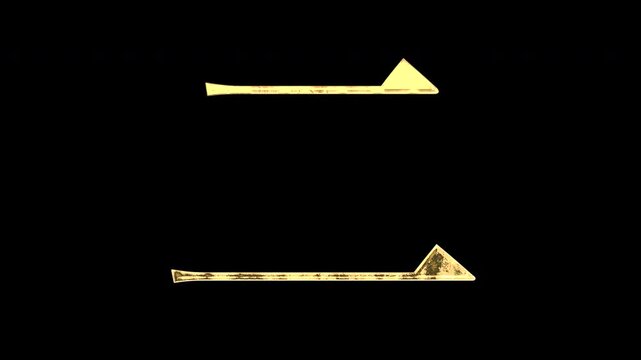 Gold Kanji numerals &ldquo;二&rdquo;, light reflecting and patterns shifting, alpha channel