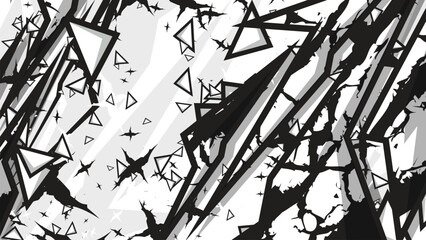 Abstract Black and White Geometric Background with Sharp Jagged Shards and Dynamic Patterns
