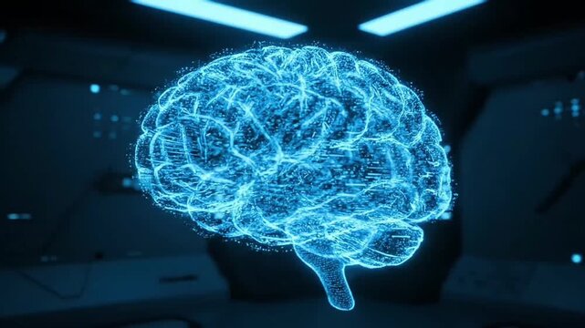 Futuristic Digital Brain Visualization Highlighting AI, Neural Computing, and Data Connectivity