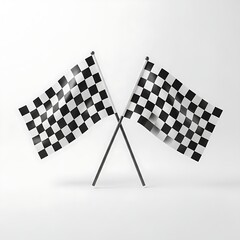 Two crossed competition flags with realistic fabric textures and ripples symbolizing victory on a clean white backdrop