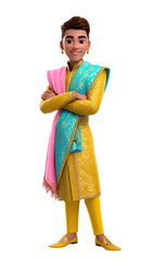 Obraz premium Traditional attire cartoon character in yellow and blue outfit