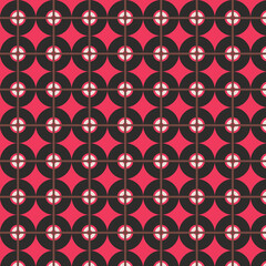 Seamless Retro Geometric Circle Grid Pattern in Red and Black