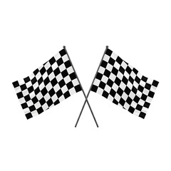 Fototapeta premium Illustrative crossed checkered racing flags on white, ideal for representing success, speed, and the final finish line