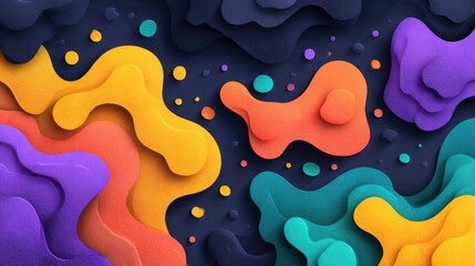 Abstract, layered, fluid shapes in vibrant colors, creating a dynamic, artistic composition