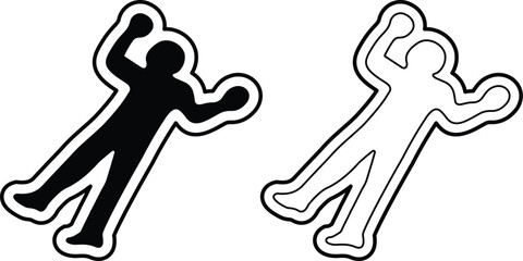 Set of dead body icons, collection of crime scene human silhouettes, group of flat line vector symbols, add corpse, victim, murder, death, forensic illustration, black icon