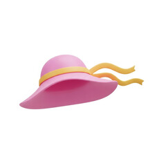 Fototapeta premium A pink sun hat with a yellow ribbon on a white background