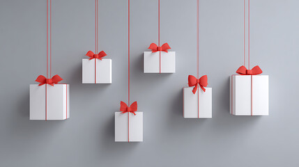 Suspended Christmas Gift Boxes &ndash; Ribbons with Easy Cutout for Holiday Designs.