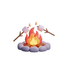 Roasting marshmallows over a campfire on a stone ring outdoors