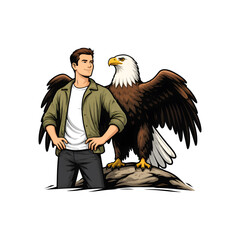 Man Holding a Majestic Bald Eagle on His Arm
