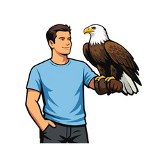 Man Holding a Majestic Bald Eagle on His Arm