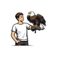 Man Holding a Majestic Bald Eagle on His Arm