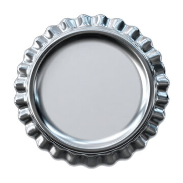 Shiny metal bottle cap with grooved edges on black background