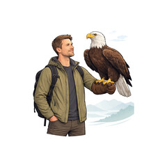Man Holding a Majestic Bald Eagle on His Arm