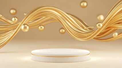 金色の波に囲まれた白いステージが優雅に輝く