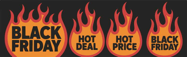 Black Friday and Hot Deal Flame Graphics for Sales and Promotions