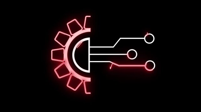 high quality cool and nice gear icon neon light moove motion 4k video on dark background