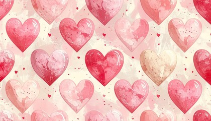 水彩風ハートの可愛いパターン背景：バレンタインやギフトに最適なピンクのテクスチャ素材