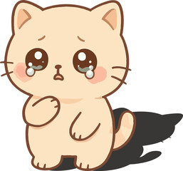 Obraz premium Cute Crying Cat Cartoon Illustration with Big Sad Eyes