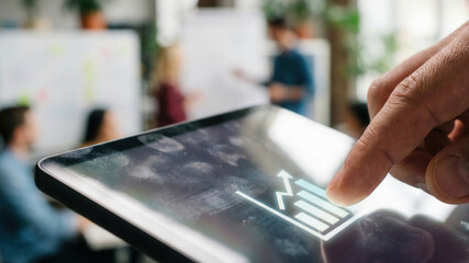 Business tablet touch finger graph chart growth office meeting teamwork digital screen analysis data report strategy marketing finance statistic technology interface presentation planning success