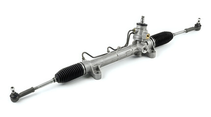 High quality power steering rack and pinion assembly isolated on white background
