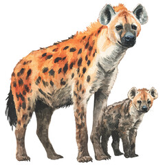 Hyena With Its Baby in watercolor style, vector illustration, isolated on white background. © Andrews