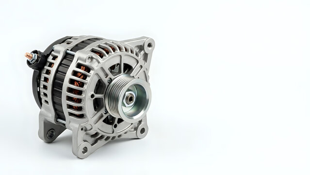 New automotive alternator component isolated on a clean white background for auto parts retail