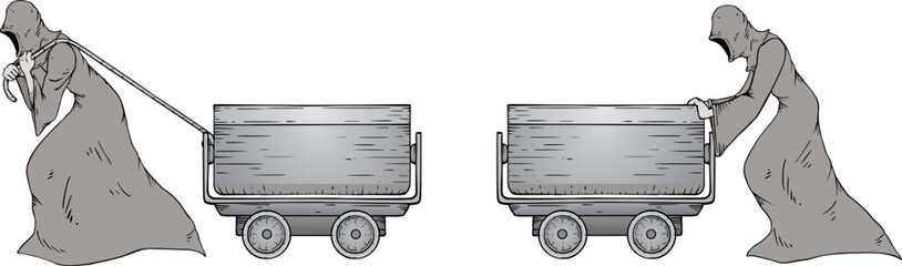 Mystery man pushing iron cart draw