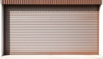 Closed metal rolling shutter door of a commercial building.